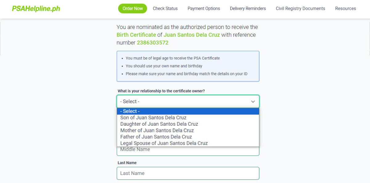 How to authorize my parents to receive my order from PSAHelpline.ph